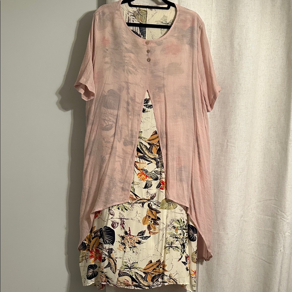 Light Pink Layered Floral Tunic Dress